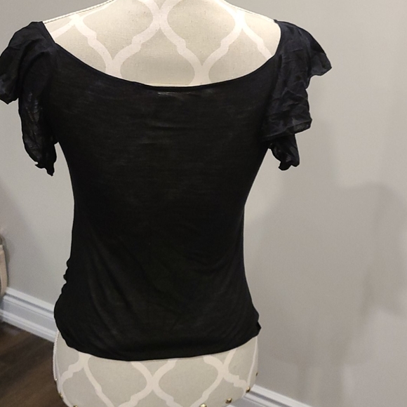Diane VF semi Sheer Black short flowy sleeve top - Picture 2 of 4